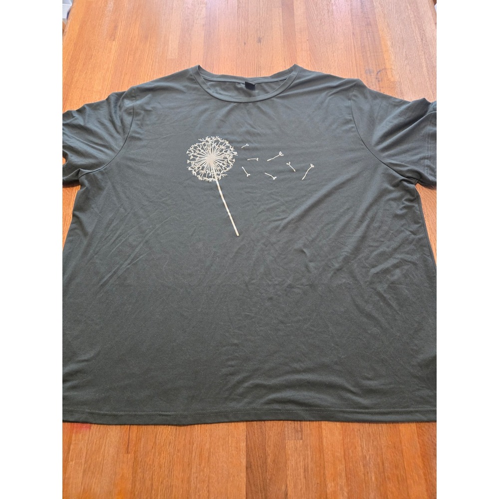 Shein Curve Women 3XL Plus Size Hunter Green Dandelion Flower Crew Neck Tee